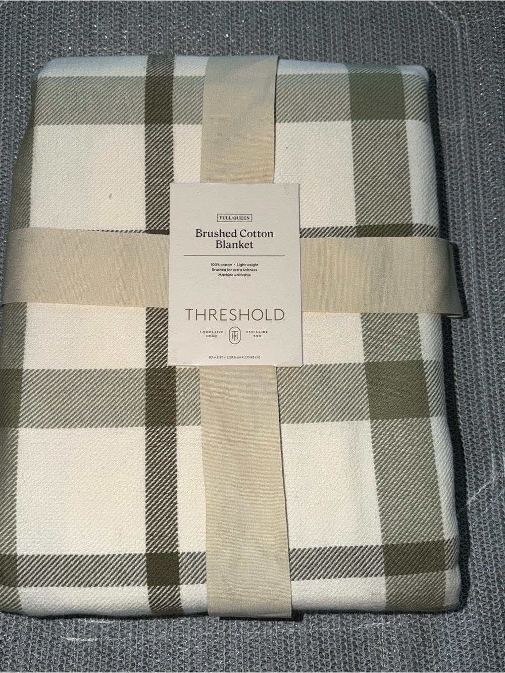 Threshold Brushed Cotton Blanket - Green & Cream Plaid